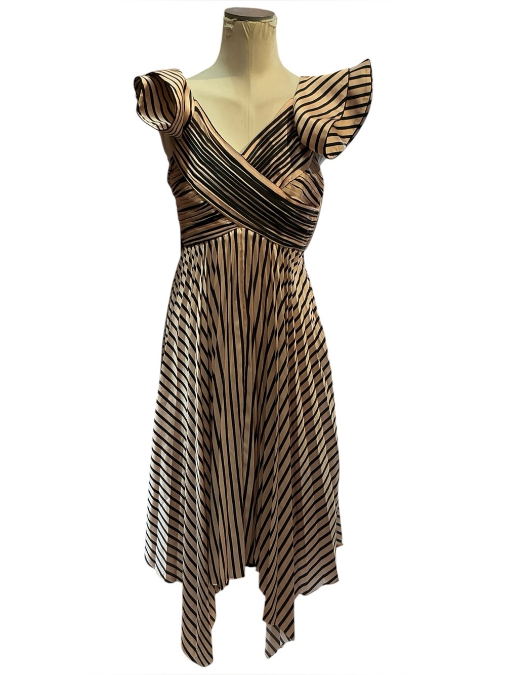 Y2K “Self-Portrait” Black and Champagne vertical striped dress